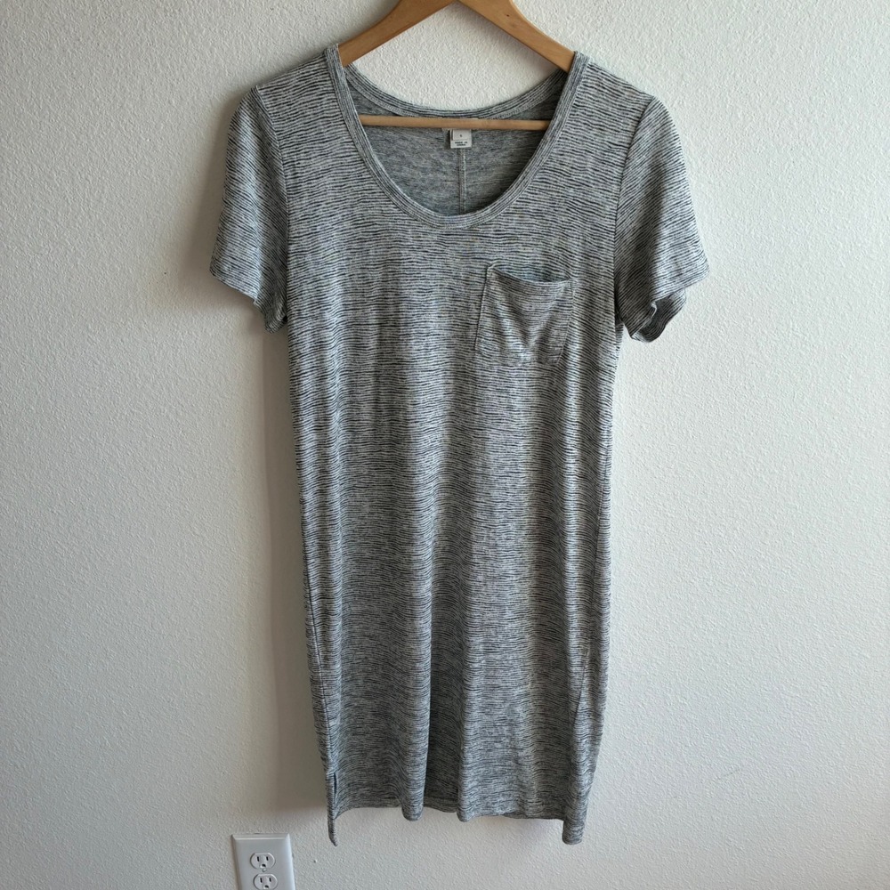 J.Crew T-Shirt Dress Women S Gray Striped Short Sleeve Pocket Shift Dress
